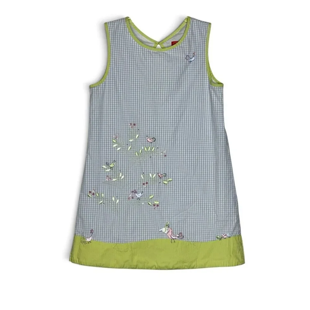 Gymboree A Bird’s Life Blue Green Gingham Embroidered Dress Vintage Girls Size 8